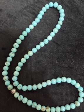 Vintage Natural Turquoise Bead Necklace with Pyrite Inclusions & Om Charm
